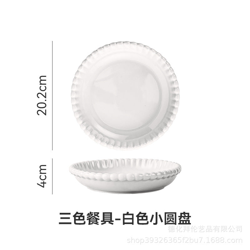 Insfrench creative pearl edge bowl, plate and dish tableware combination restaurant for home dessert oatmeal rice bowl suit