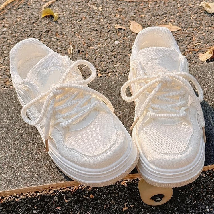 Premium soft-soled white sneakers for women - new autumn 2026 collection: versatile casual athletic shoes with breathable mesh and hidden wedge heel