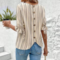 summer cross-border european and american women's textured striped top with single-row button-down back, tie-up detail, and ruffle sleeves - loose fit blouse