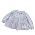 Girls' long-sleeve cotton blue embroidered floral shirt - new autumn  sweet french cartoon style