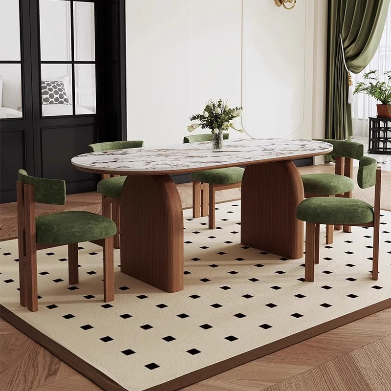 A French retro dining table and chair household small apartment dining table cream style designer medium and ancient style rock board meal