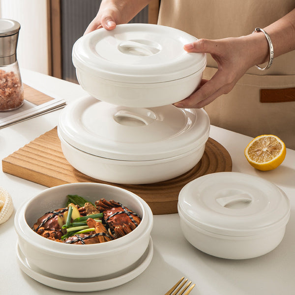 Water-proof stew bowl Ceramic steamed egg bowl with lid plate Fresh-keeping bowl Soup plate Steamed meat special bowl Rice bowl Household oven
