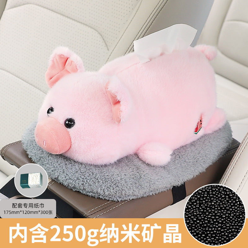 Car tissue box, armrest box, pumping carton, creative car bamboo charcoal bag ornament, high-end doll, car decoration