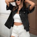 Fashion cross-border foreign trade  new style washed american hot girl  fringed hem short-sleeved denim outwear trendy
