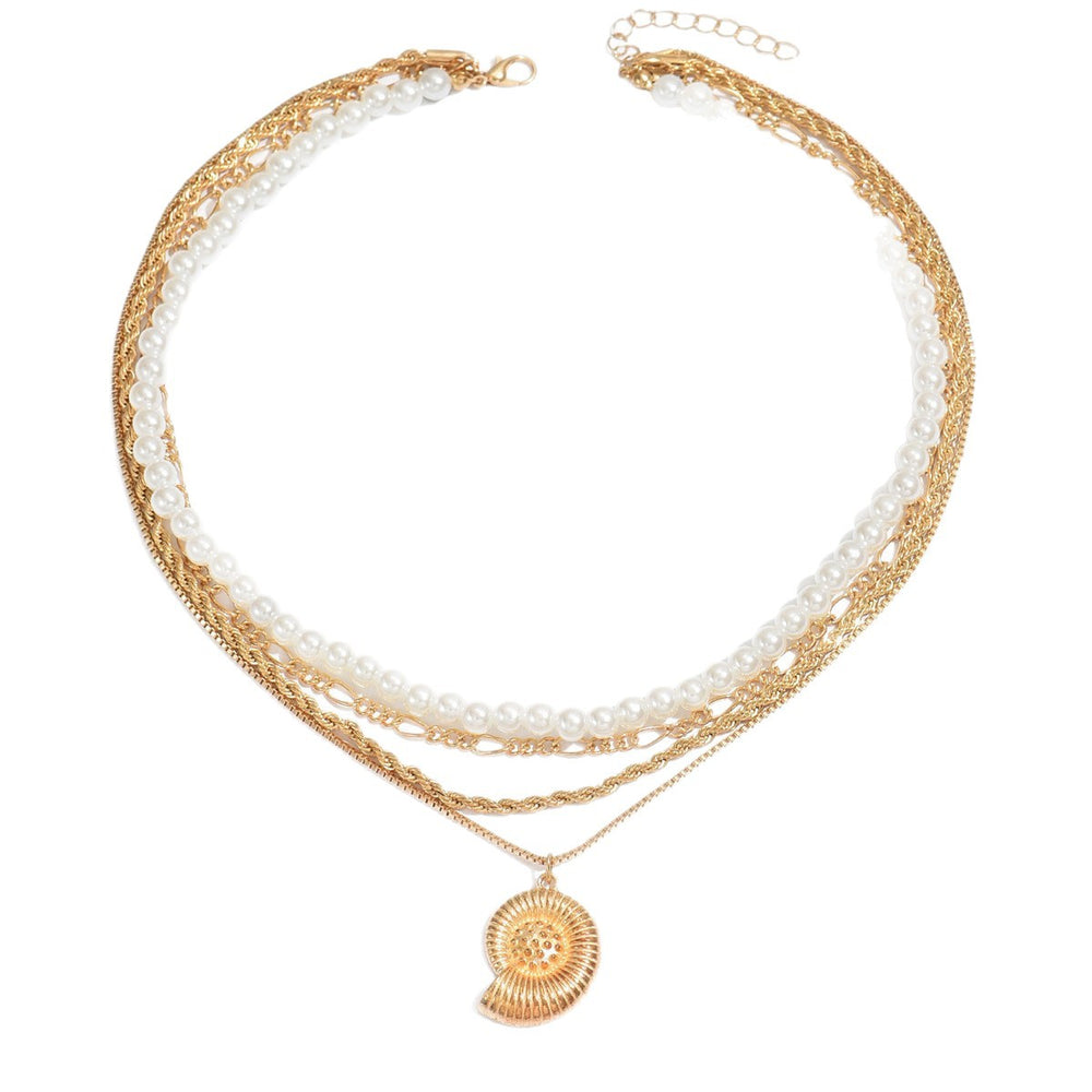 Imitation pearl conch necklace wholesale cross-border jewelry accessible luxury pendant multi-layered design sense vacation clavicle chain for women