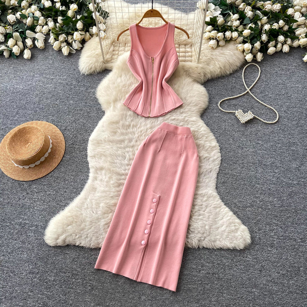 Pure desire style silm tank top sleeveless skirt two-piece set women's summer asymmetrical slimming look hip coverelegantsuit