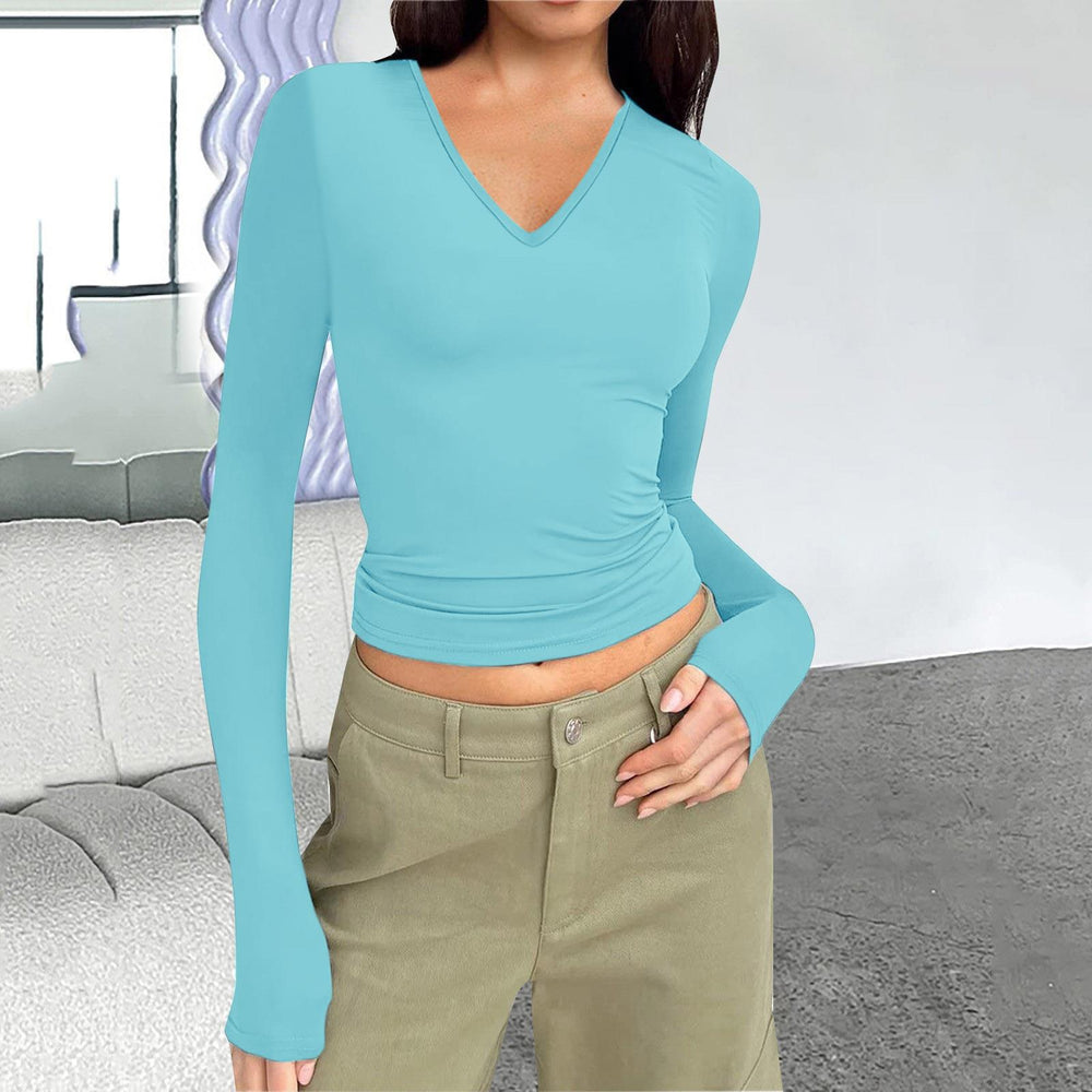 fall/winter new arrivals: european & american  style women's v-neck long sleeve basic slim-fit versatile t-shirt top
