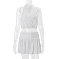 European and american style women's summer  new arrival: high neck sleeveless halter crop top with slim-fit a-line skirt set