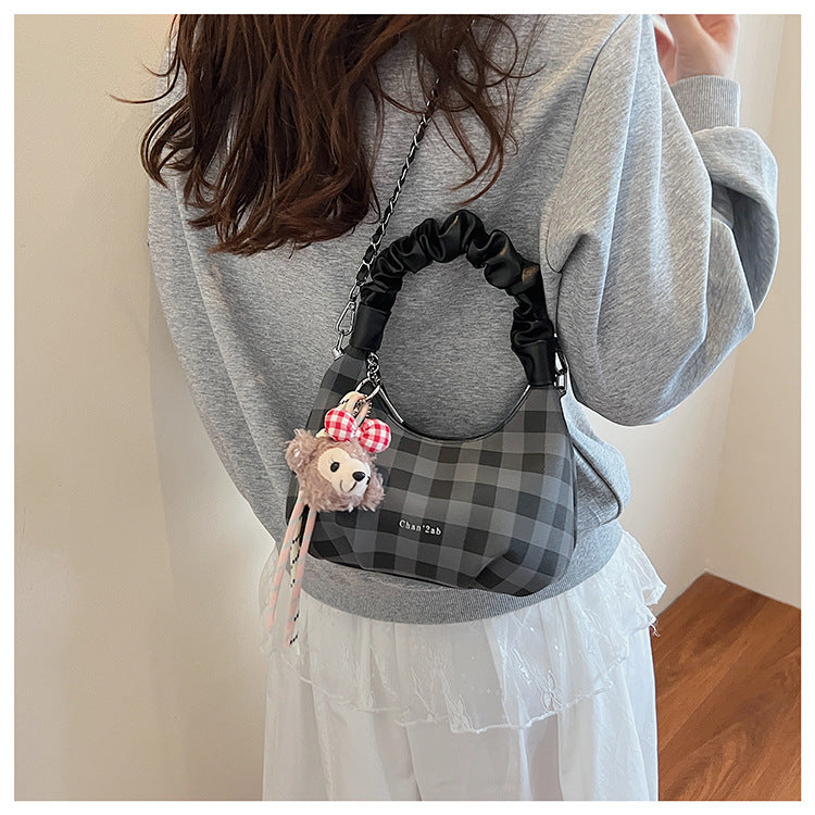 Cross-border 2025 summer new casual plaid shoulder bag female college student schoolbag portable large-capacity messenger bag