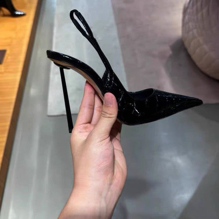 High heels 2024 spring new arrival stiletto toe sandals one-word buckle patent leather royal sister elegant pointed toe flatsflats