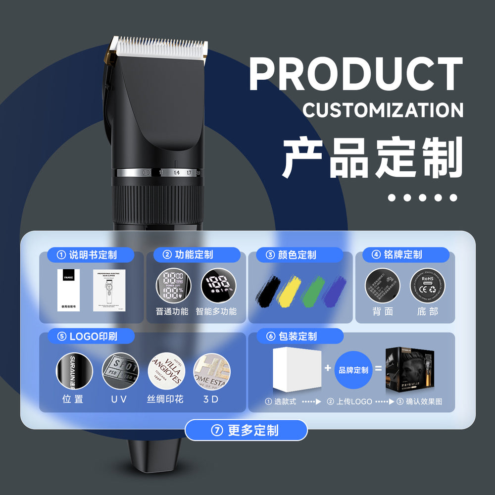 Five-speed adjustable for home electric hair clippers fast charging digital display engraving oil head push white hair cutting electric clippers cross-border
