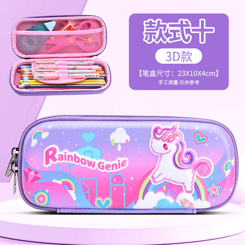New eva stationery box, drop-resistant, water-repellent, large capacity, cartoon pencil case, multifunctional 3d leather material, waterproof and water-repellent