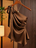 Amazon  cross-border e-commerce new arrival  solid color satin ruched bow blouse top