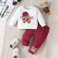 cross-border e-commerce children's wear: new autumn/winter cartoon letter hat bear embroidered hoodie and pants two-piece set