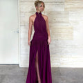 women's clothing  spring/summer new fashion halter neck sexy backless maxi dress with tie-up and slit