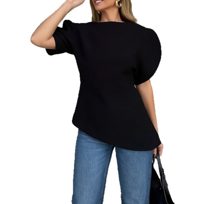 summer new women's fashion: cross-border european and american style, everyday casual, loose fit, bubble sleeve, solid color top