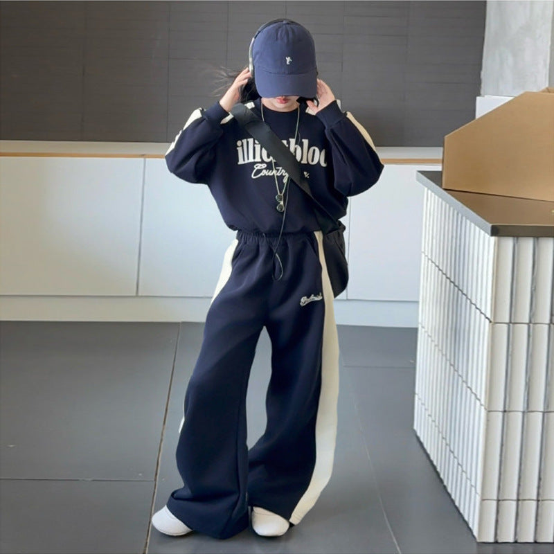 girls' casual activewear set: stylish spring/autumn two-piece outfit for girls - wide-leg pants and sweatshirt, trendy for mid-to-large children