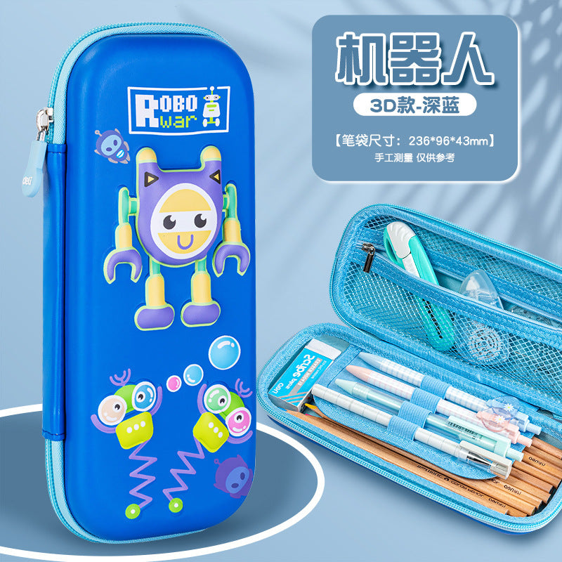 Deli EVA pencil case 3D cartoon robot large capacity pencil case girl stationery case boy girl pencil case