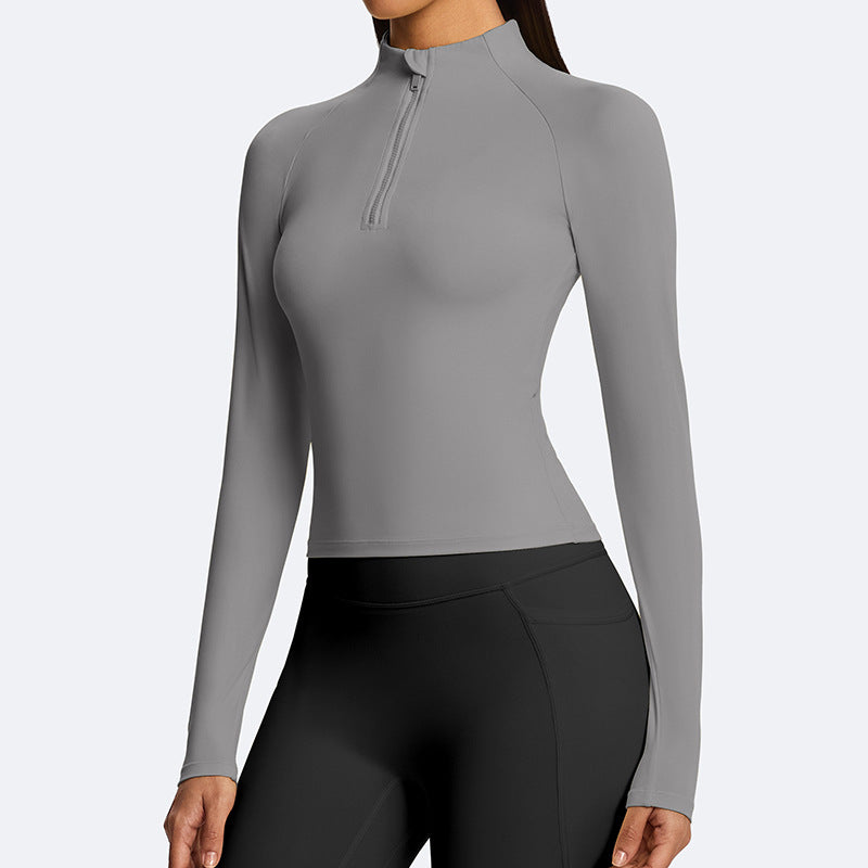 Jinke fall and winter stand-up collar yoga clothes running slimming looklong sleeves half-zip sports tops women's silm elastic fitness clothes