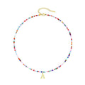 European and american cross-border colorful beaded initial necklace, 18k gold plated choker, bohemian stainless steel necklace
