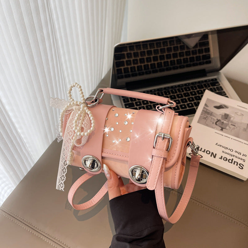Fashion niche design diamond-encrusted small square bag 2025 summer new fashionable foreign style Cambridge bag simple shoulder messenger bag
