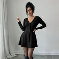 European and american  spring/summer new women's knitted tulip hem v-neck chanel-inspired long sleeve solid color mini dress