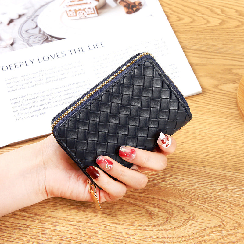 New simple and fashionable woven pattern wallet, multi-functional organ card bag, large capacity, multi-card position card clip, credit card holder.