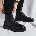 Popular martin boots for men, high-top trendy spring & fall british style, retro mid-top leather shoes, heightening black leather boots