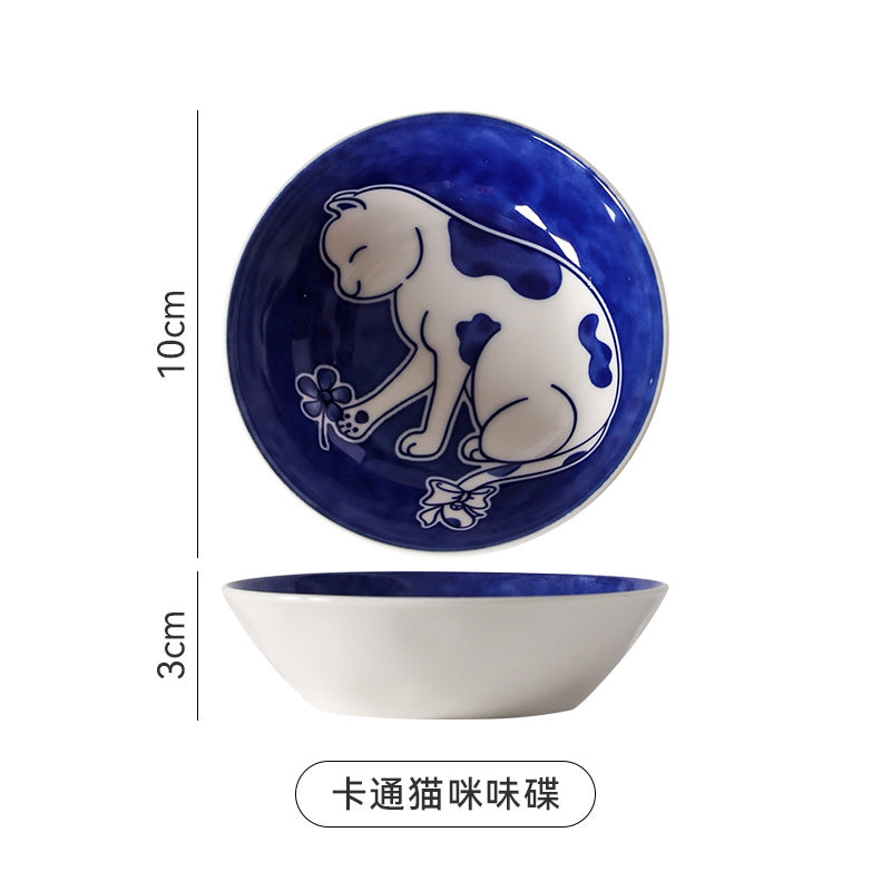 Creative and cute ceramic cat dipping dish for home use - perfect for restaurants, hotels, hot pot, seasoning, and snacks. adorable cat plate