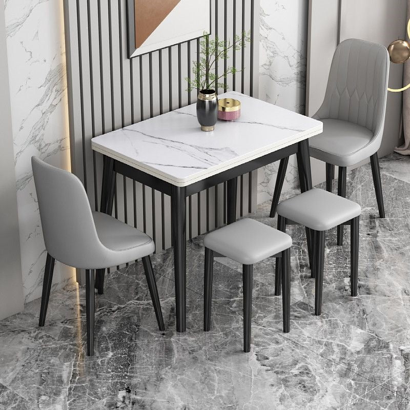 Foldable rock slab dining table - space-saving extendable solid wood dining set for small apartments - italian minimalist style