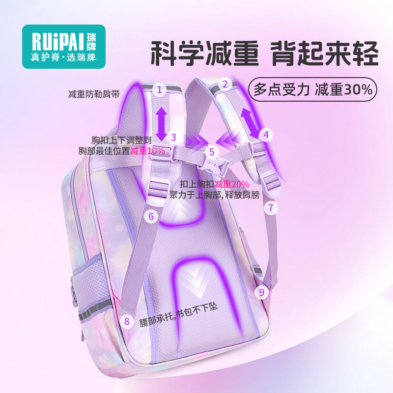 Rui brand children's schoolbag for girls in grades 1-2, large-capacity burden reduction cartoon for primary school girls, new and lightweight models for girls in 2024