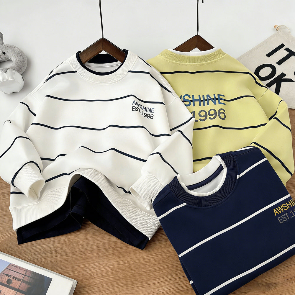 Kidssweatshirtfake two-piecenew arrivalk-stylesweatshirtstripesspring & fallchildren's western style handsome children's clothingspring & falltops