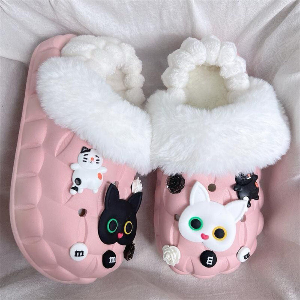 Women's winter waterproof cotton slippers - thick sole, fleece lined, closed toe, cute & cozy indoor slippers for students & dorms - removable warm insole