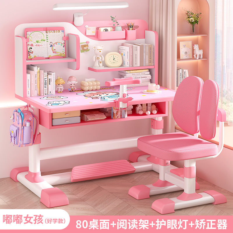 Children's study table Household primary school students Writing homework desk Simple children's desks and chairs Lifting table set