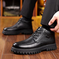 【100% genuine leather & wool】men's winter high-top leather shoes - fleece-lined, extra thick, warm, chunky sole, mid-aged dad's cotton shoes