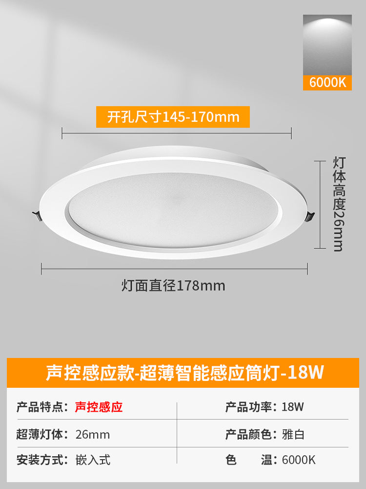 Ultra-thin infrared human body sensor downlight concealed hole light embedded ceiling light corridor aisle hotel sensor hole light