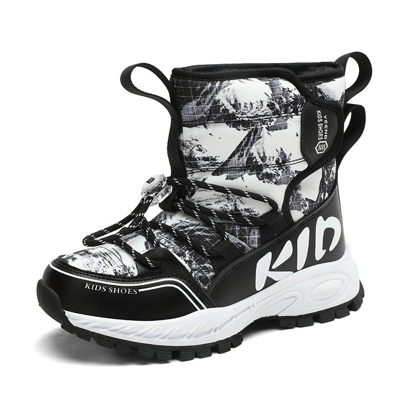 Children's snow boots winter new middle-aged and older children's outdoor velvet thermal cotton shoes high-top boys' Jinjiang boots