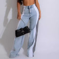 new european and american style fashion denim patchwork three-stripe wide-leg jeans casual stretch straight-leg trousers