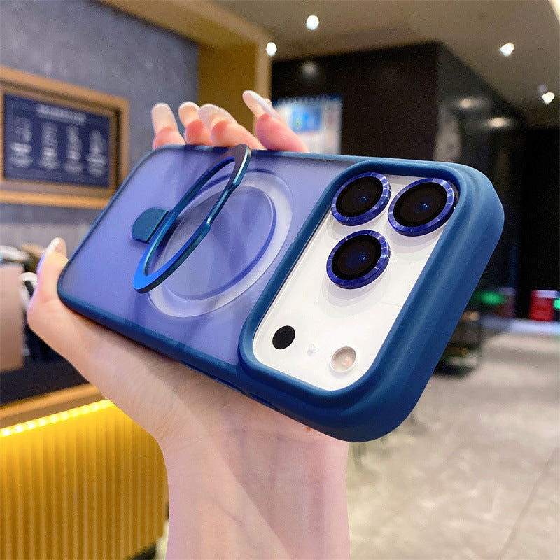 Suitable for iphone17promax frosted back plate magnetic holder mobile phone case apple 15 lens film anti-fall sheath