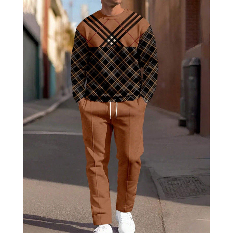 cross-border e-commerce 3d digital print men's autumn/winter new casual fitted long-sleeve hoodie and pants set