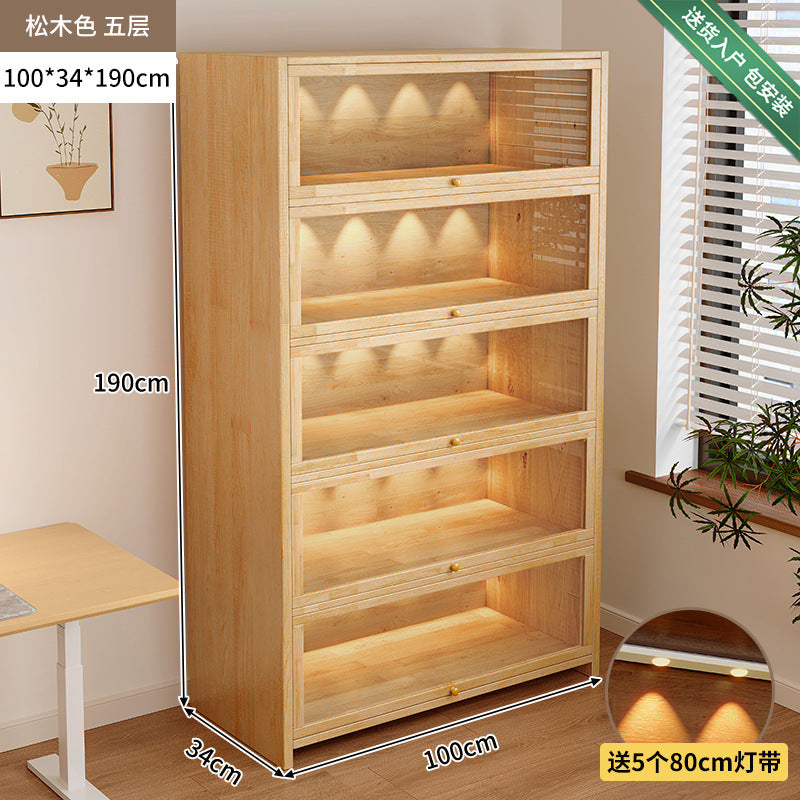 Solid wood dust-proof bookcase integrated against the wall Walnut color storage cabinet Locker Floor storage cabinet Household bookshelf