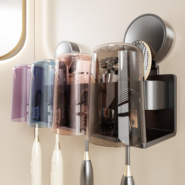 Suction cup toothbrush shelf No punching mouthwash cup brushing cup Wall-mounted family bathroom toothpaste storage shelf