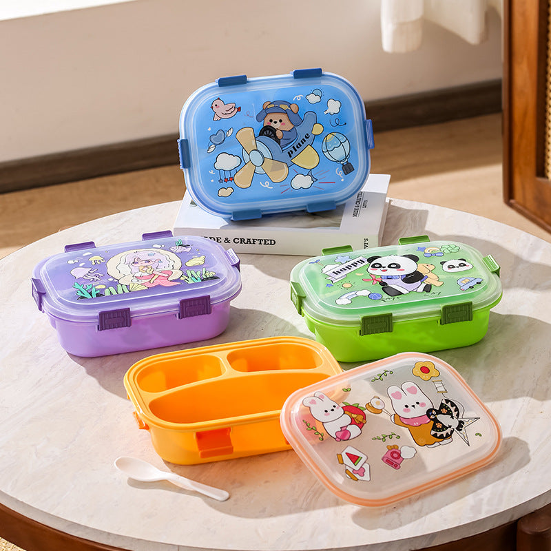 divided lunch box, rectangular plastic single-layer lunch box, microwaveable lunch box with handle, fresh-keeping box