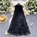 Gentle wind neckline bows strap halter sleeveless dress female french stereo butterfly mesh fairy dress