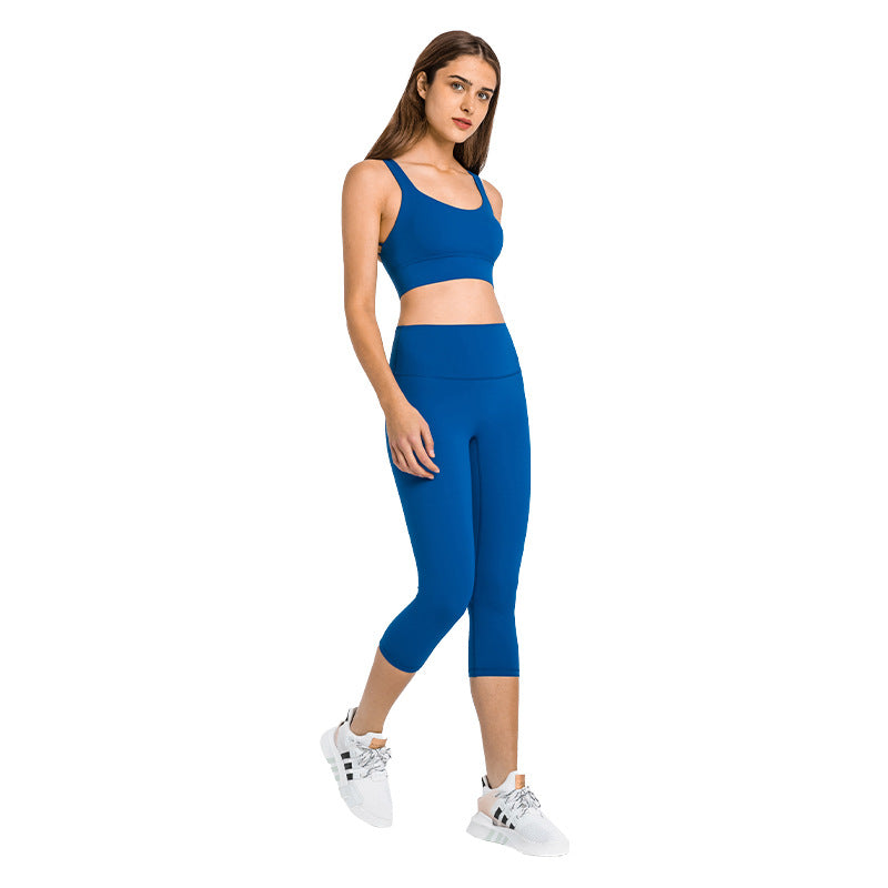 Fashionable slim-fit modilan blue outdoor sports running fitness set - sexy back yoga outfit