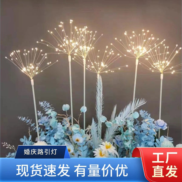 Wedding scene layout creative fireworks row and insert road guide window photography stage decoration LED copper wire smoke lamp