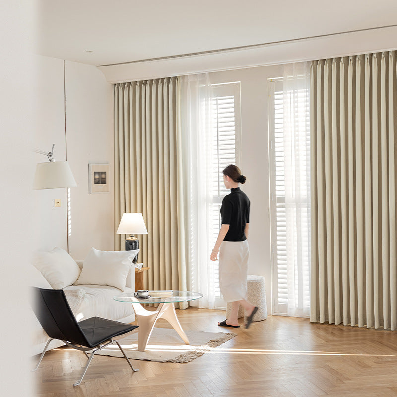 Minimalist cream cotton linen blackout curtains for living room and bedroom - premium light blocking fabric, wholesale from shaoxing