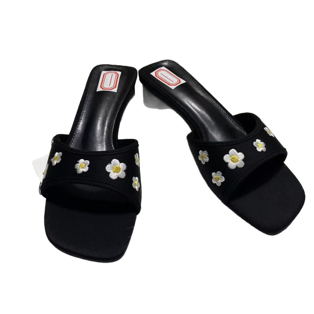 Za manufacturer silks and satins and sandals women's slippers outwear 2025new arrival summer square toe petals high heels colorful flowers