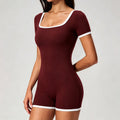 European and american style two-piece look color block cami sports bodysuit - one-piece yoga outfit - open back outdoor fitness jumpsuit for women
