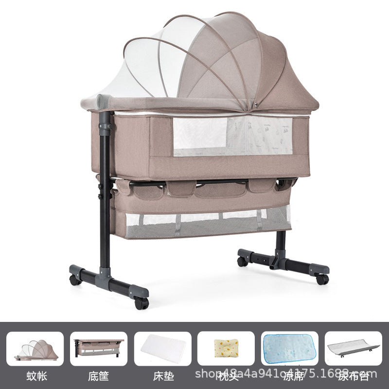 Newborn multifunctional crib convertible to big bed, baby bed, bassinet, foldable, mobile, adjustable height, portable